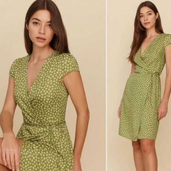 Reformation Zena Green Jessie Wrap Dress Medium - Picture 3 of 5